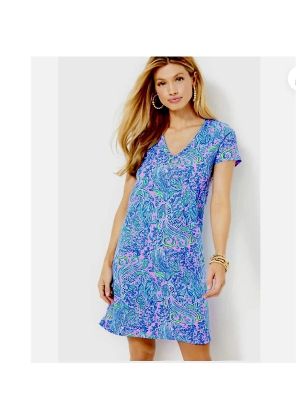 Lilly Pulitzer Etta Short Sleeve Dress, We Mermaid It, 100% Pima Cotton sz M